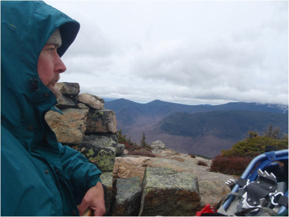 View of myself on summit of Bondcliff, a mountain in the White Mountain National Forest, New Hampshire